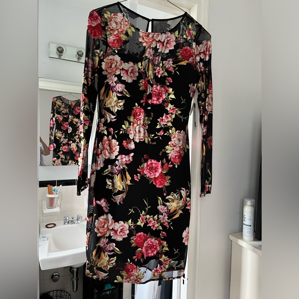 Guess Floral Black Midi Dresss